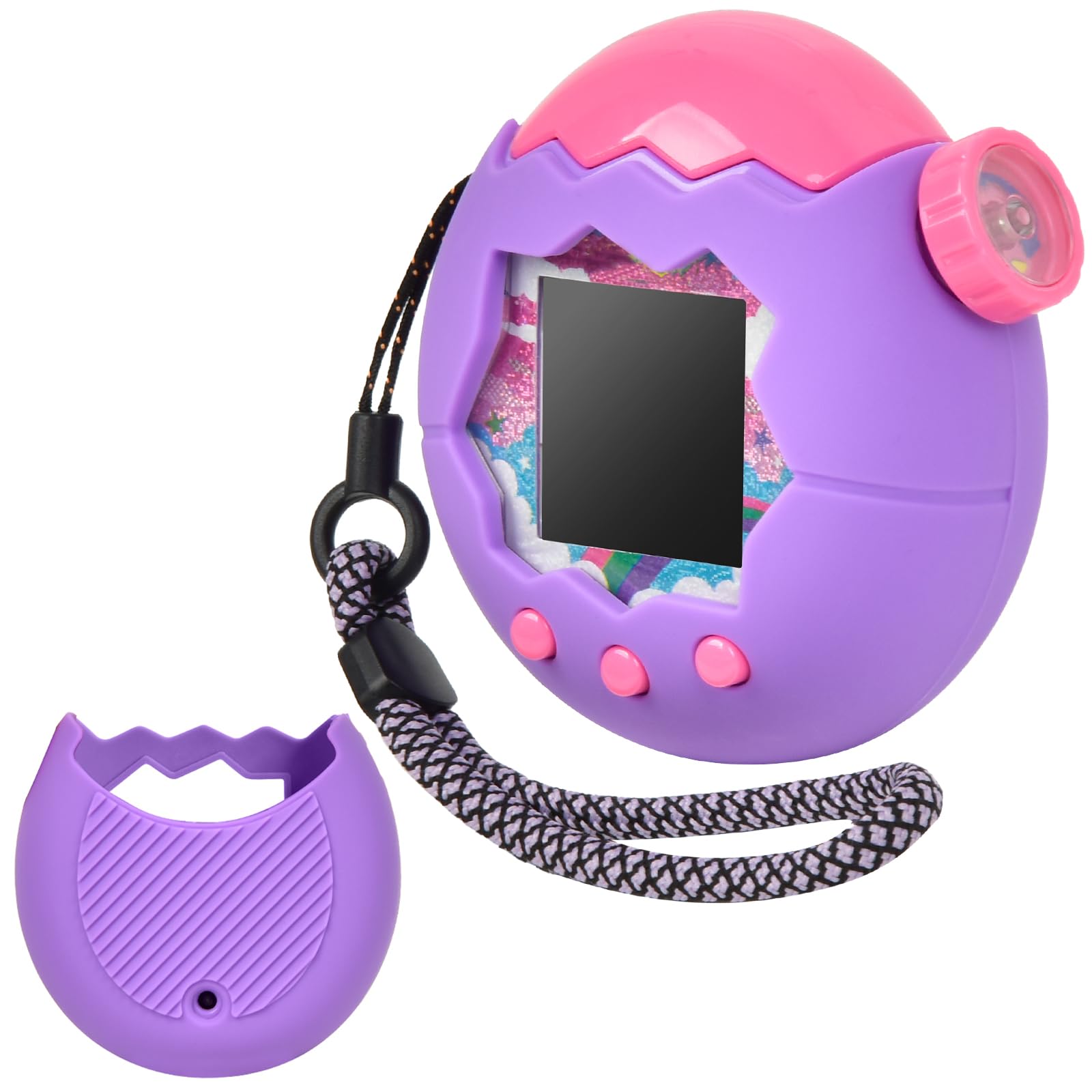 Case for Tamagotchi Paradise Soft Silicone Cover, Protector Sleeve Skin for Virtual Pet Game Machine with Detachable Lanyard Portable Anti-Drop Holder (Purple)