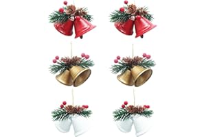 Zsail Christmas Bells Ornaments 6 pcs, White, Red, Gold - Christmas Tree Bells Pendants Craft Bells for Holiday Party Decoration
