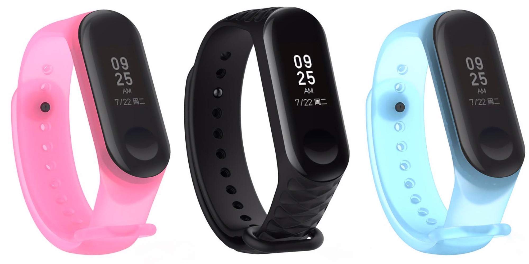NEO+ clip holder compatible with Xiaomi Mi Band 3 and Xiaomi Mi Band 4, strap replacement. It will not fit Mi, Mi2 or Mi5 tracker.Pink and blue glow in the dark! (3 colours)