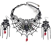 Kokoma Halloween Spider Web Jewelry Set for Women Gothic Skull Spider Crystal Charms Necklace Earrings Spooky Halloween Costume Party Accessories Jewelry