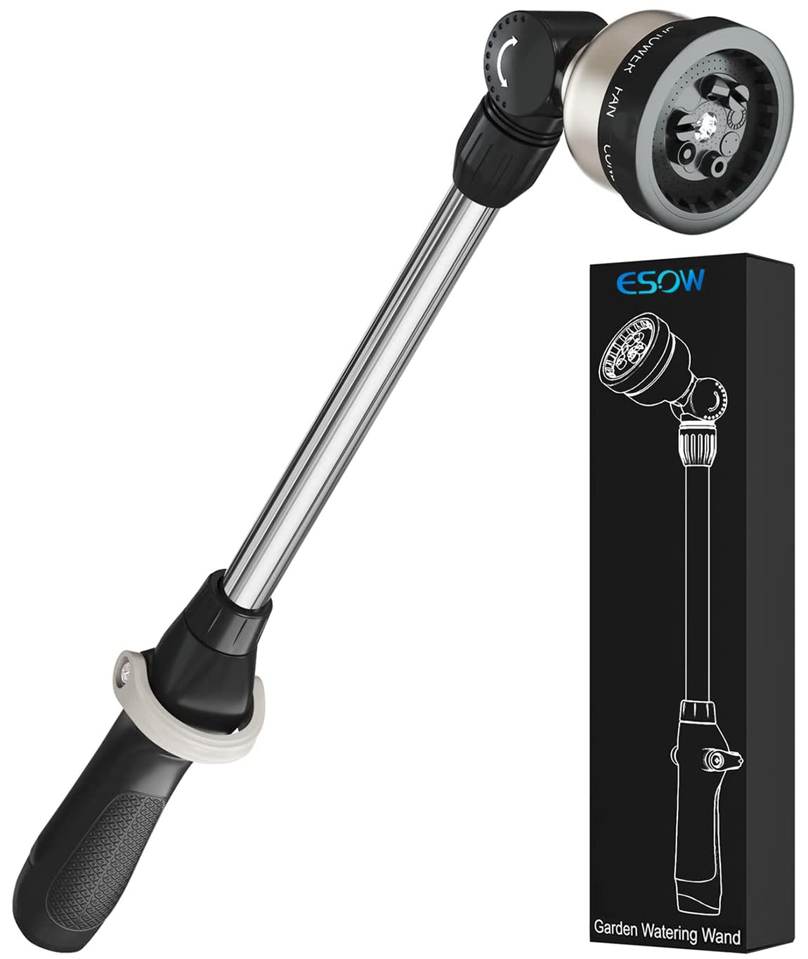 Photo 1 of ESOW Garden Hose Wand 16 Inches, Watering Sprayer Wand with 9 Watering Patterns, 180° Adjustable Swivel Head, 100% Heavy Duty Metal Hose Nozzle, Thumb Control On Off Valve