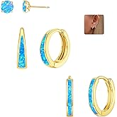 CiNily Opal Earrings Set for Women Hypoallergenic, Opal Stud Huggie Hoop Earrings Silver/Rose Gold Plated Dainty Hoop Huggie Silver Dangle Earring Stacks, Gold Jewelry