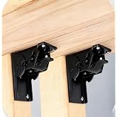 2 Pack 90 Degree self-Locking Folding Hinge Lock Steel Foldable Bracket Hidden Hinge for Extension Brackets of Table Legs Bed Legs and workbenches (Black)
