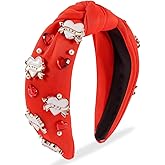 TODDER Valentines Day Headband, Red Heart Knotted Pearls Rhinestone Headband for Women and Girls Valentines Hair Accessories Outfit Gifts