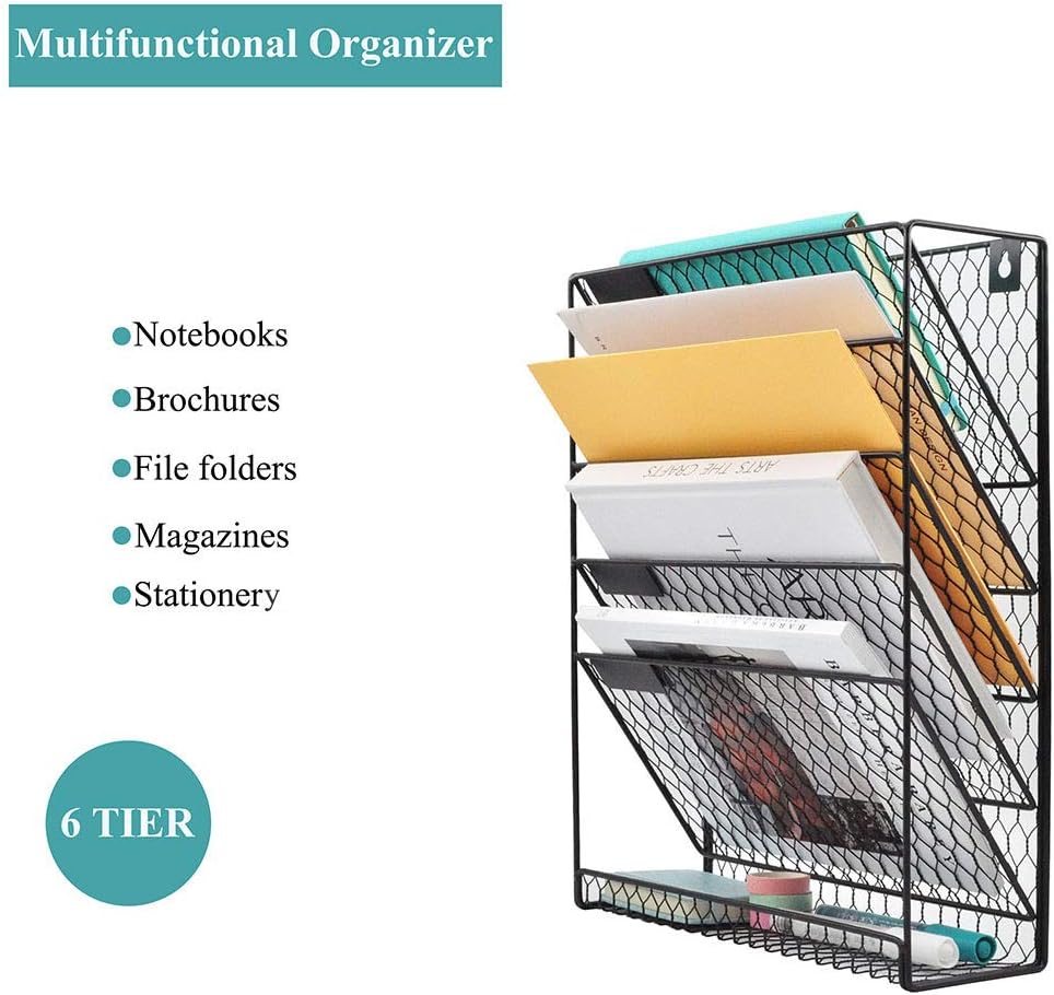 EASEPRES Wall File Holder Metal Chicken Wire Wall Mount Document Organizer, 6 Tier, Black : Office Products