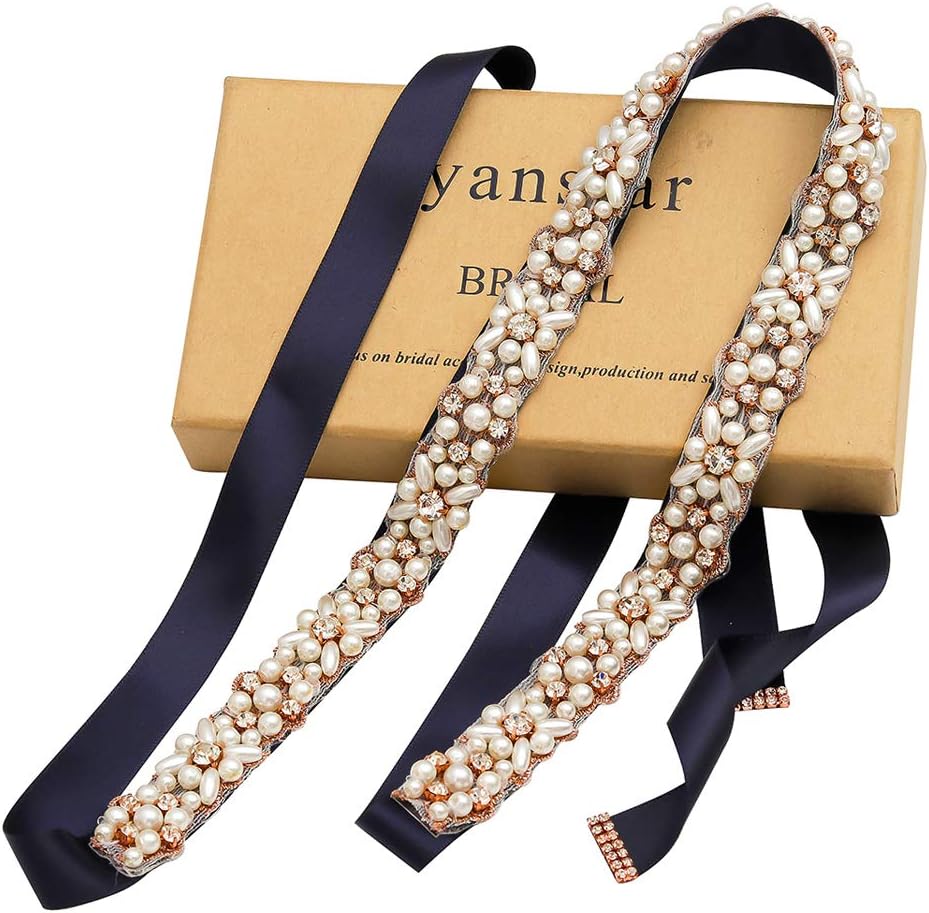 Yanstar Rhinestone Wedding Bridal Belt Sash with Ribbon for Prom Dress