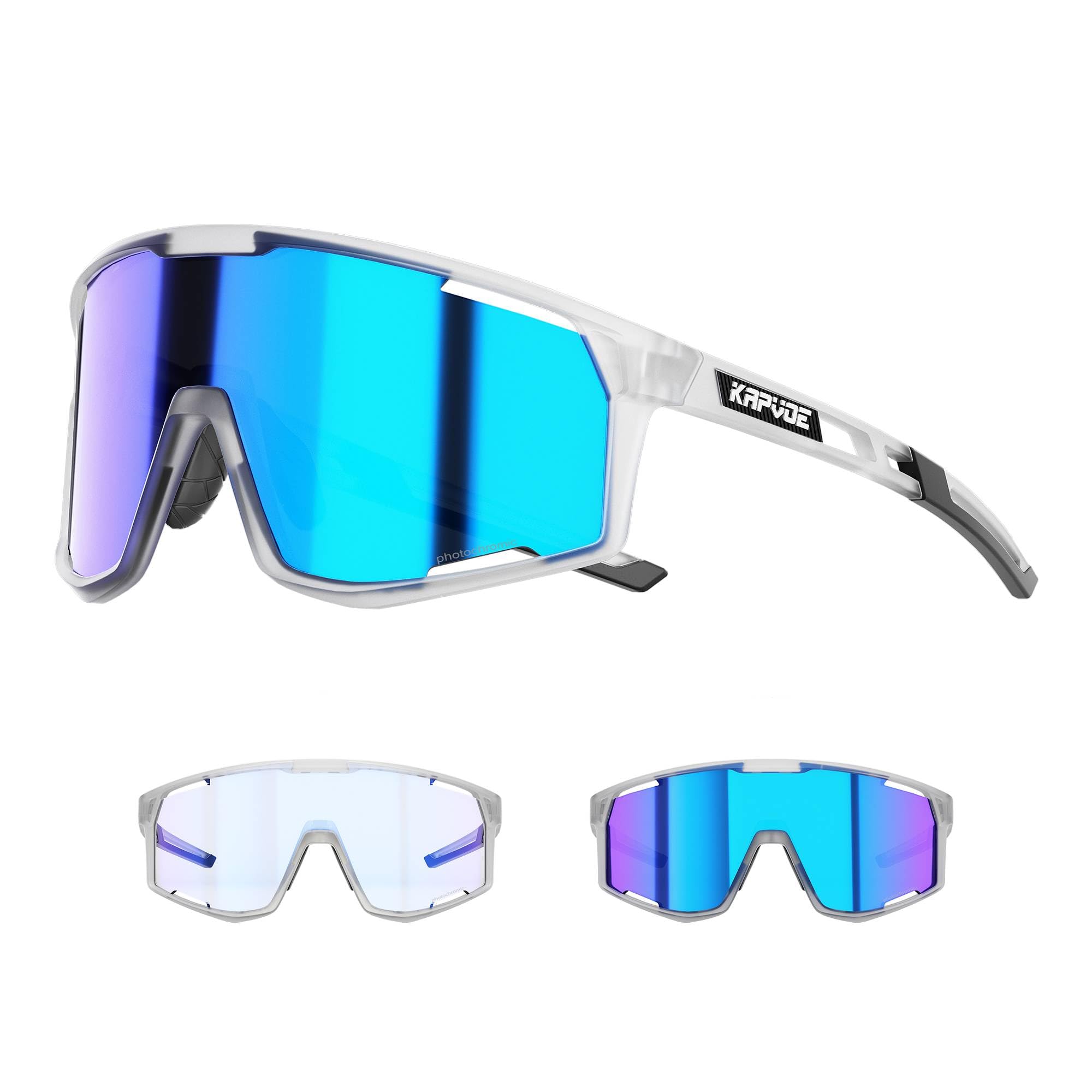 KAPVOE Photochromic Cycling Glasses Men Mountain Bike Sunglasses Women Clear MTB Sports Goggles Transition Bicycle Glasses Triathlon Running UV Protection Blue