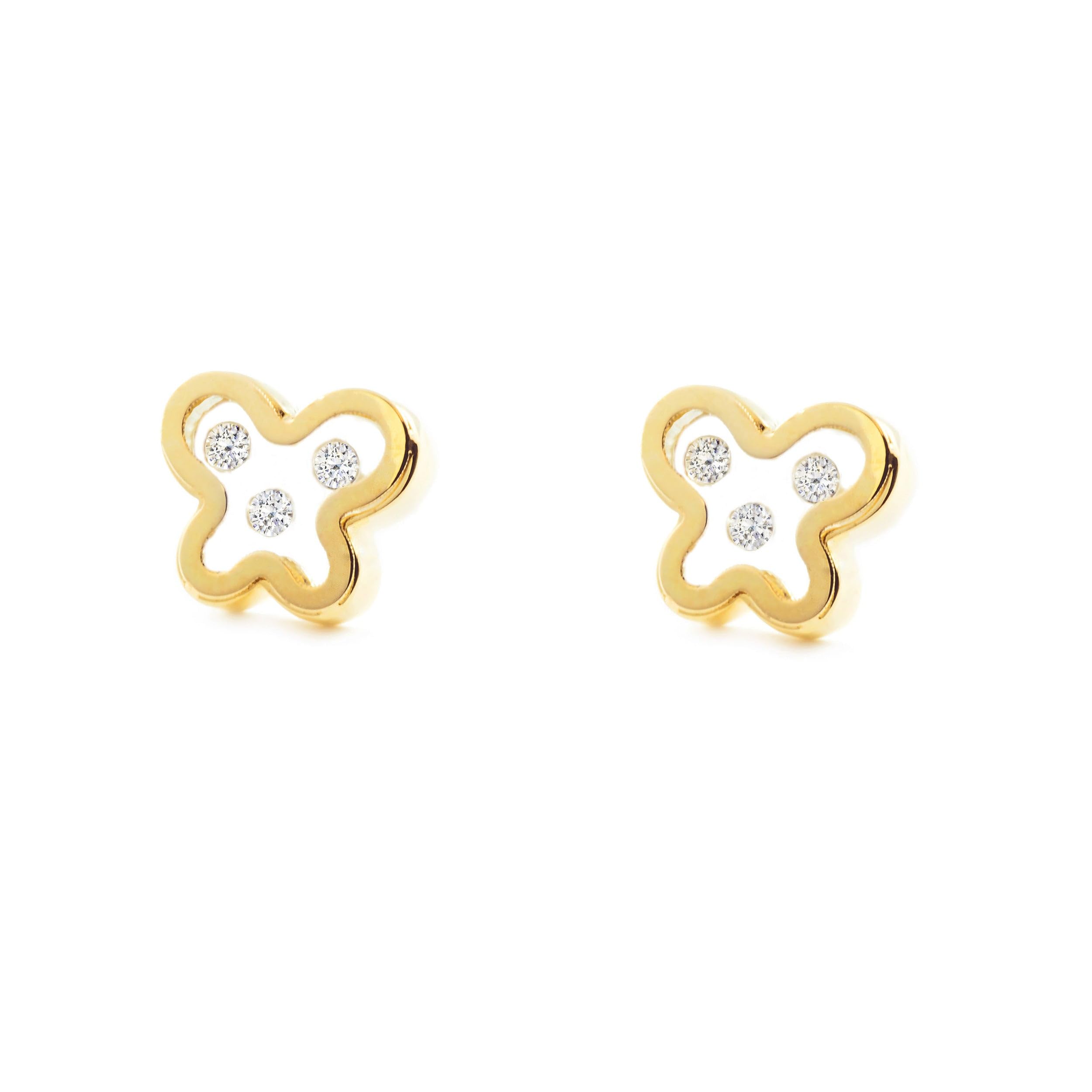 Mondepetit - 9ct Yellow Gold Butterfly Cubic Zirconias Children's Baby Girls Earrings shine