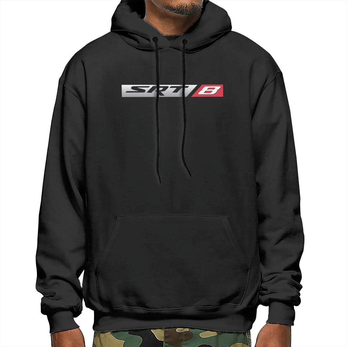 Mens Pullover Fleece Hoodie Muscle-Car-SRT8 Classic Sweatshirt with Kanga Pocket Black M