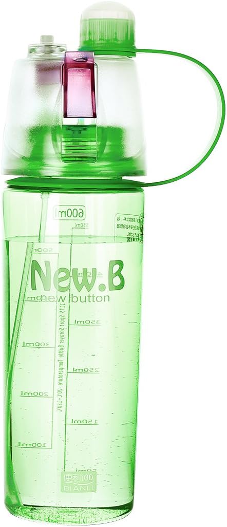 QILEYIN Sports Water Bottle Spray Drinking Bottle Portable - BPA free+Leakproof Mist Cooling Kettle for Outdoors Hiking Camping Climbing Traveling 600ML SB60170 (Green)