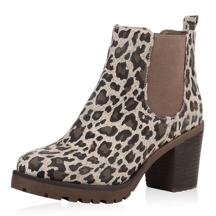 SCARPE VITA Damen Stiefeletten Chelsea Boots mit Blockabsatz Profilsohle