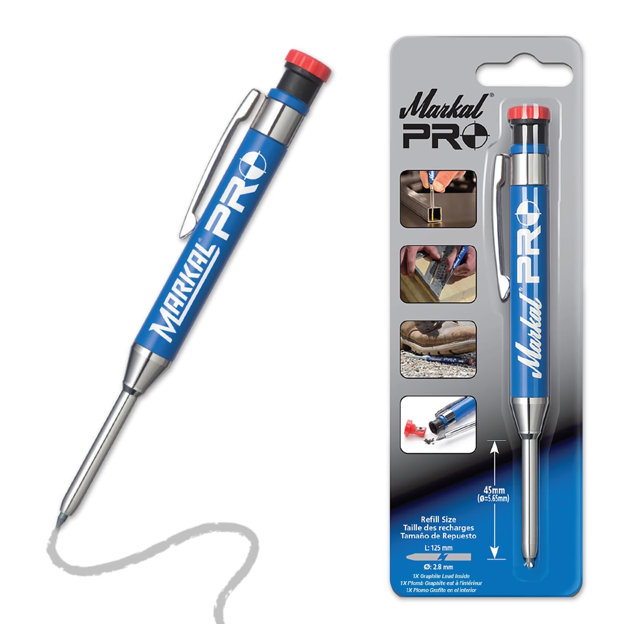 Markal 96270 PRO Holder with 1 Graphite Lead, Built-in Sharpener, 1 Click Advance, Heavy-Duty Metal Barrel Construction & Extended Needle-Nose Tip for Use in Toughest Jobs