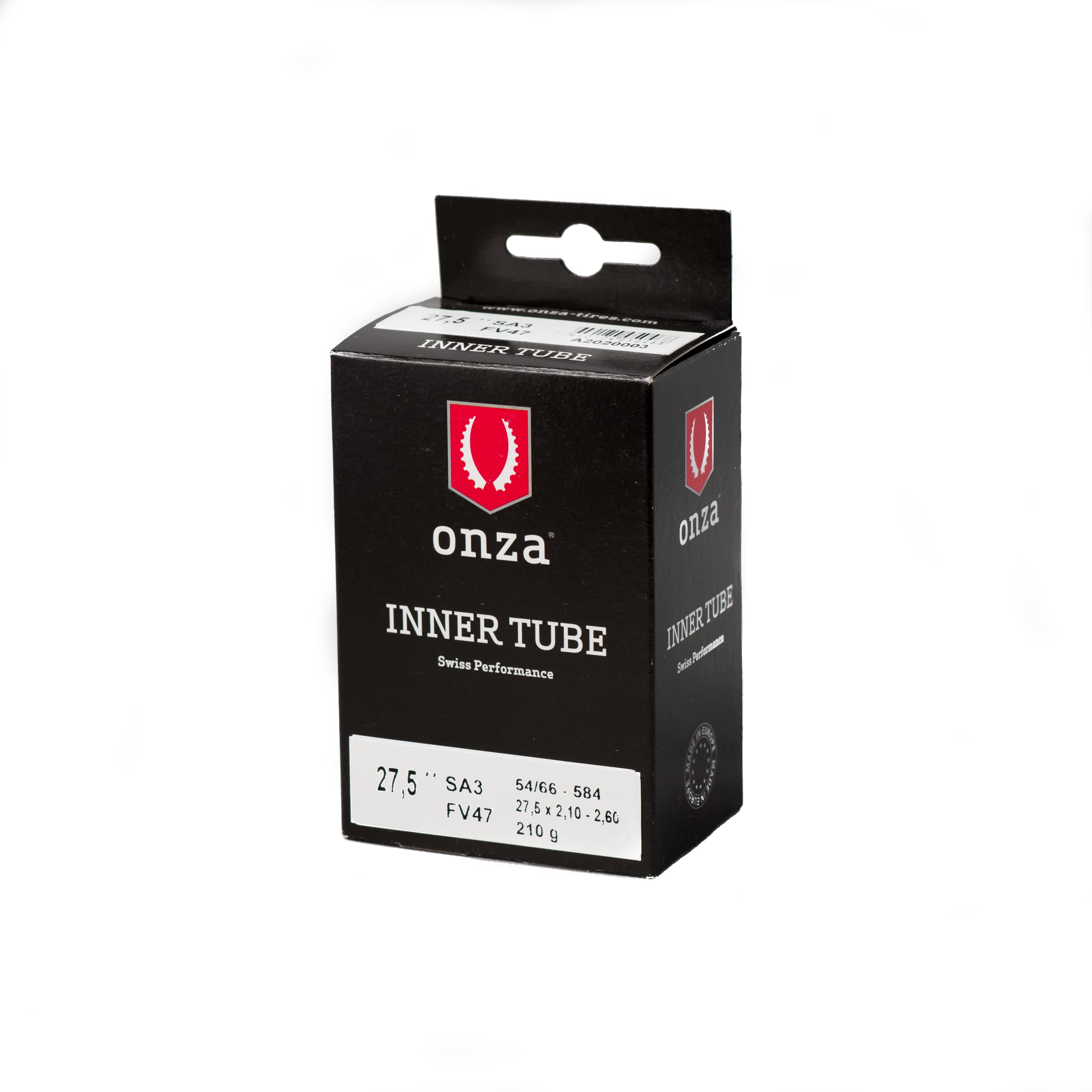 ONZA Tires ONZA Inner Tube 27.5 x 2.10-2.60 SA3 | Made in Europe 0.9 mm, FV47 mm, 54|66-584, 210 g Adult Unisex, Black, 27.5 x 2.10-2.60