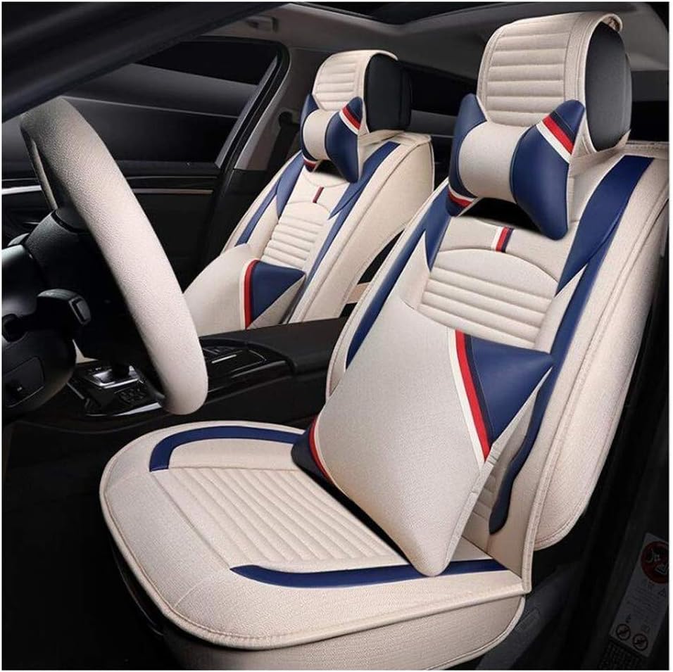 GDLQ Car seat cover sets, Universal Linen Full Set of car seat cushions front and rear seat protection covers with steering wheel cover for 5 seats 10 pieces