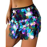 TWINKLEDE Sequin Mermaid Skirt Sparkly Mardi Gras Costume Belly Dance Mini Skirts for Women