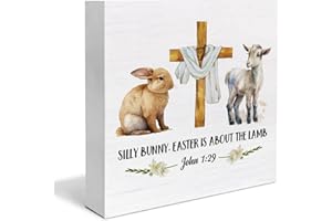 YXSEZ Christian Desk Decor Rustic John 1:29 Bible Verse Wooden Sign Easter Desk Decorations Home Bedroom Living Room Shelf Decor 5 x 5 Inches