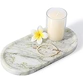 Koville Marble Vanity Tray for Bathroom Countertop, Green Marble Bathroom Tray Perfume Trays for Dresser, Stone Jewelry Dish Stone Trays for Kitchen Counter, Candle Holder for Home Decor
