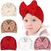 QandSweet 0-24 Months Newborn Girls' Hats Cotton and Linen Cap Infant Big Bow Hat Baby Shower