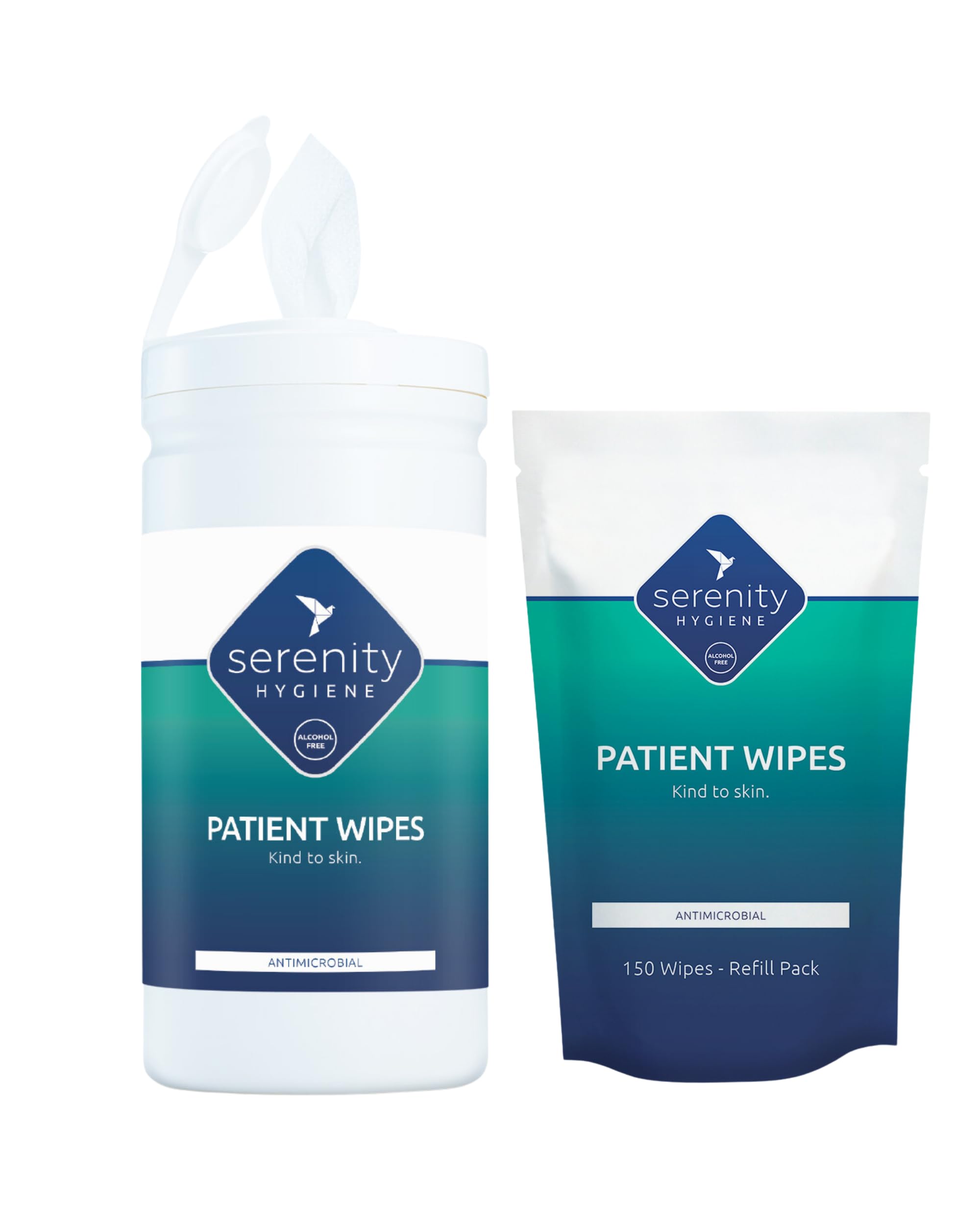 Serenity Hygiene Antimicrobial Patient Wipes, Alcohol Free Unscented, 150 Large Wipes, UK Made, Skin Safe for Hospitals Care Homes Post Surgery & Personal Hygiene (Pack of 2)