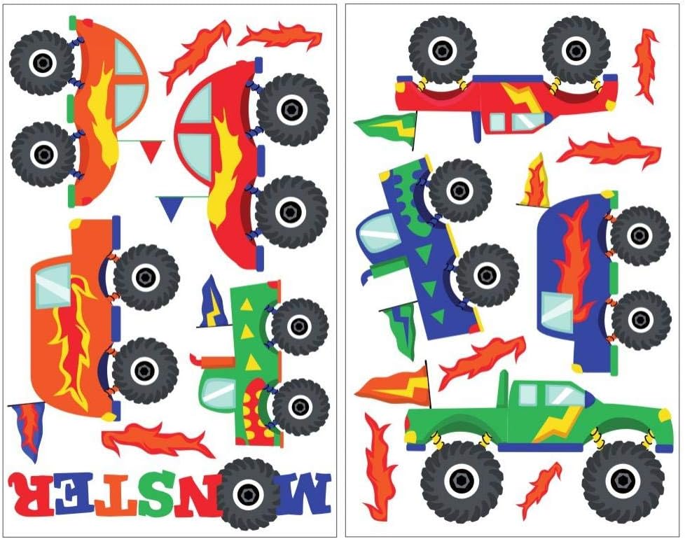 Samunshi® 17 Piece Monster Truck Bigfoot Truck Wall Tattoo Set for Child's Bedroom, multicoloured, 2x 21x34cm