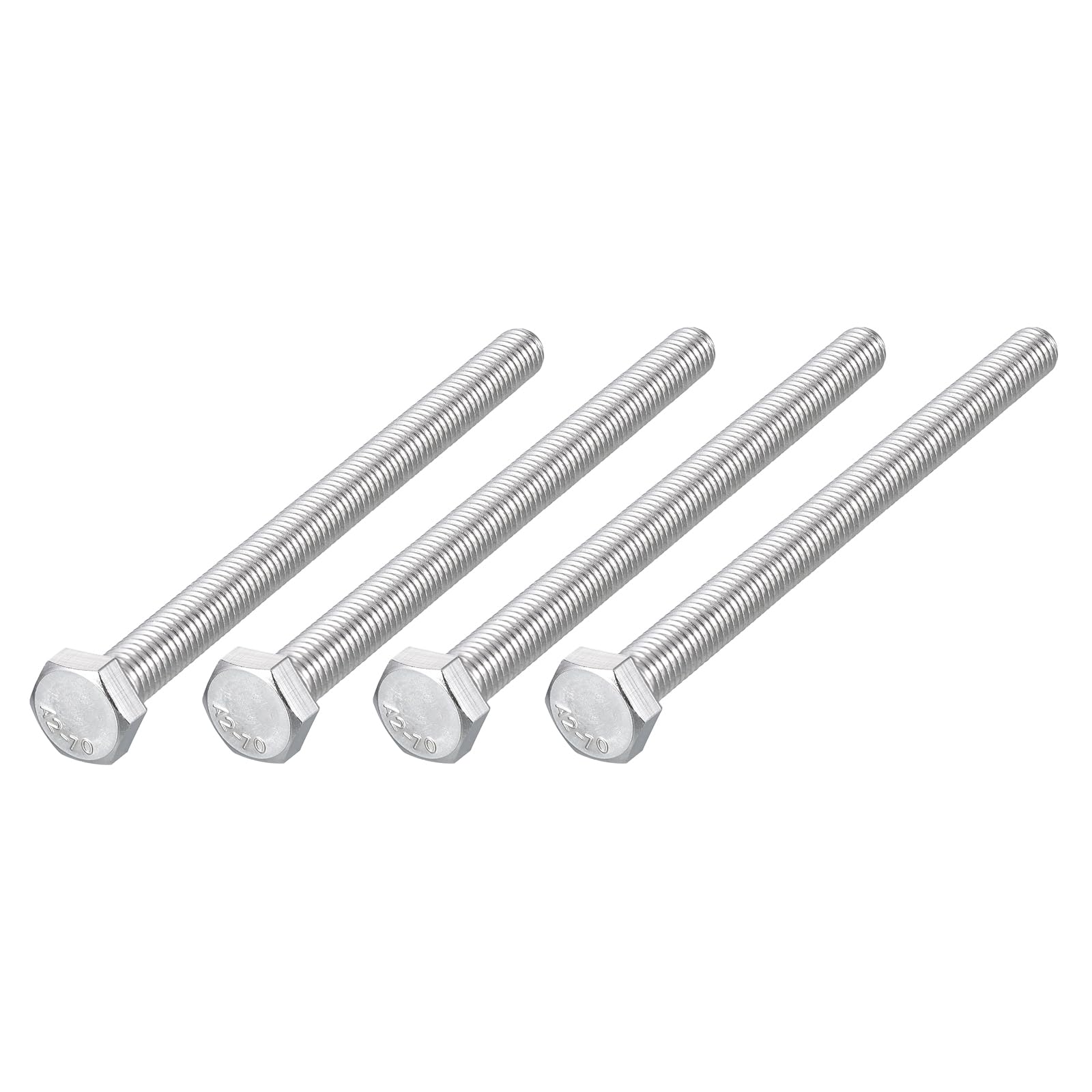 METALLIXITY Hex Bolts (M8-1.25x100mm) 4Pcs, 304 Stainless Steel Coarse Fully Threaded Hex Head Screw Bolt Machine Screws - for Furniture Repair, Silver