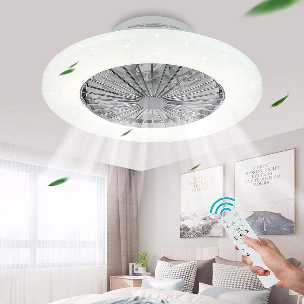PADMA Ceiling Fans with Lights, 50CM Modern Ceiling Fan with Remote Control, Dimmable Low Profile Ceiling Fan Invisible Blades for Living Room,Bedroom,3000-6500K, Timing, Quiet, White