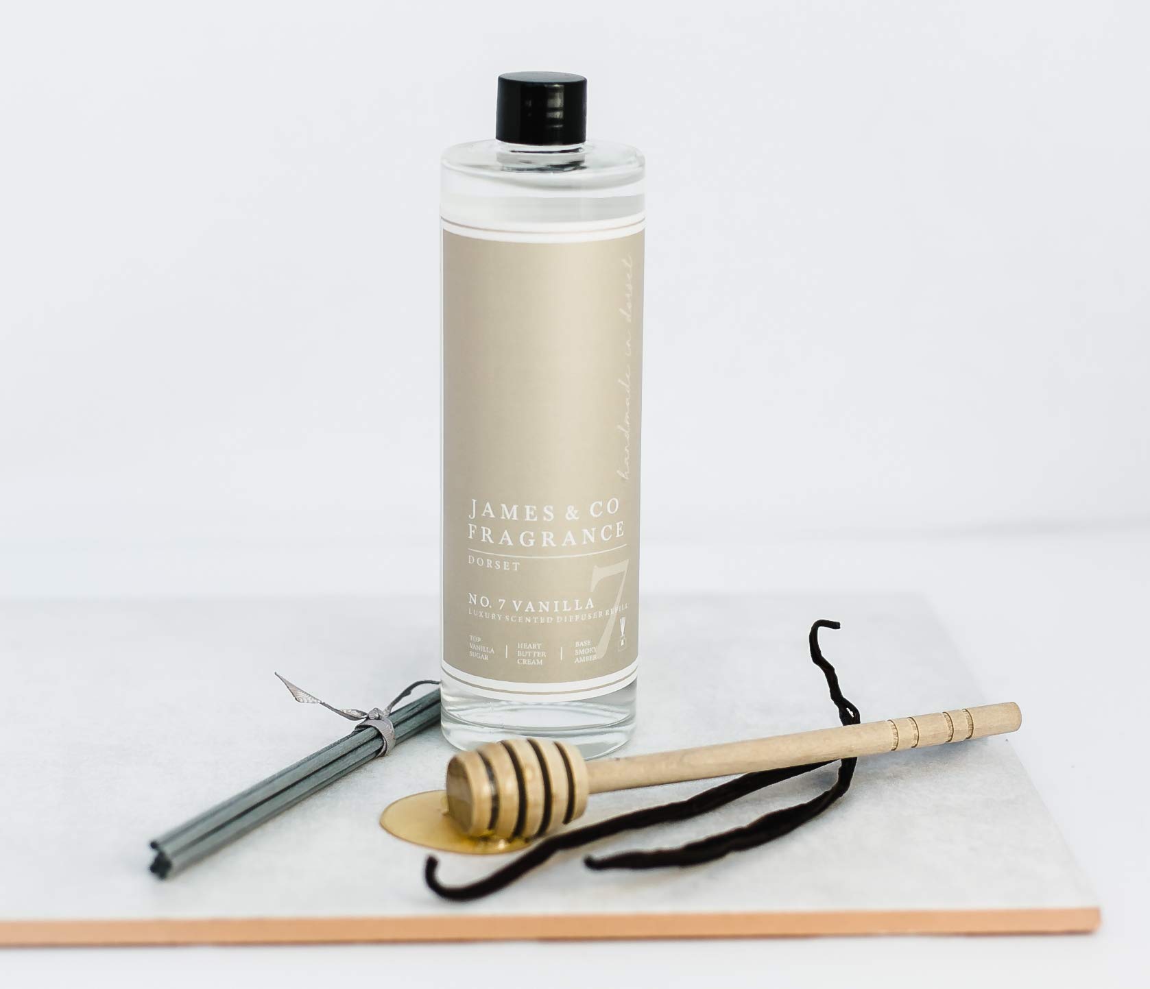 James & Co No.7 Vanilla (Sweet Vanilla) 200ml Reed Diffuser Refill Bottle with 6 Fibre Reeds