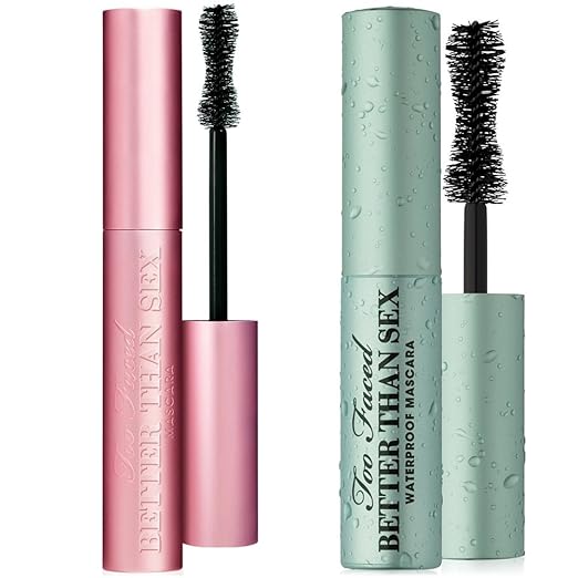 Too Faced Better Than Sex Mascara Duo Regular Full Size and Travel Sized Waterproof Set Sexy Lashes Rain or Shine best waterproof mascara