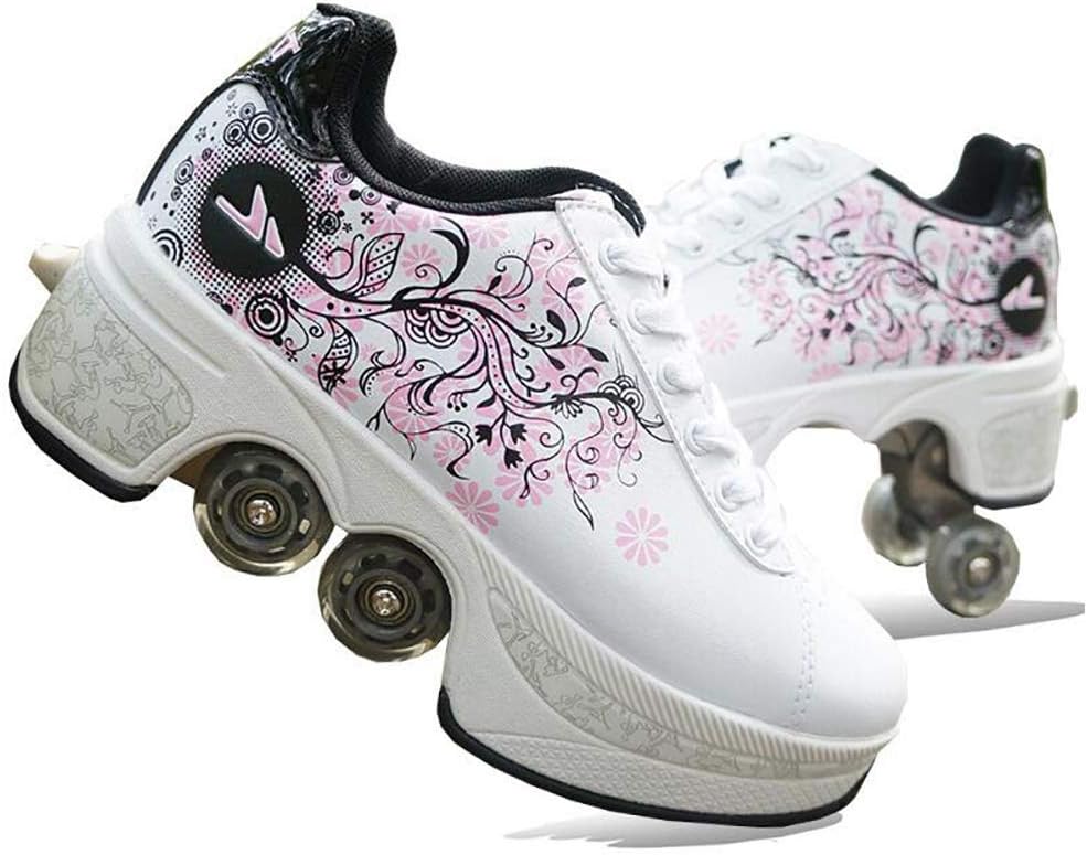 Fbestxie Deform Wheel Skates Double Roller Shoes Girls Boys Wheel Sports Shoes Kids Roller Skates Shoes Up Wheel Shoes for Kids and Adult