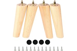 CtopoGo Wooden Solid Wood Round Furniture Legs 8 Inch Set of 4 Mid-Century Modern Sofa Replacement Parts Couch Bed Coffee Chair Desk Table Feet Legs with Pre-Drilled Bolts