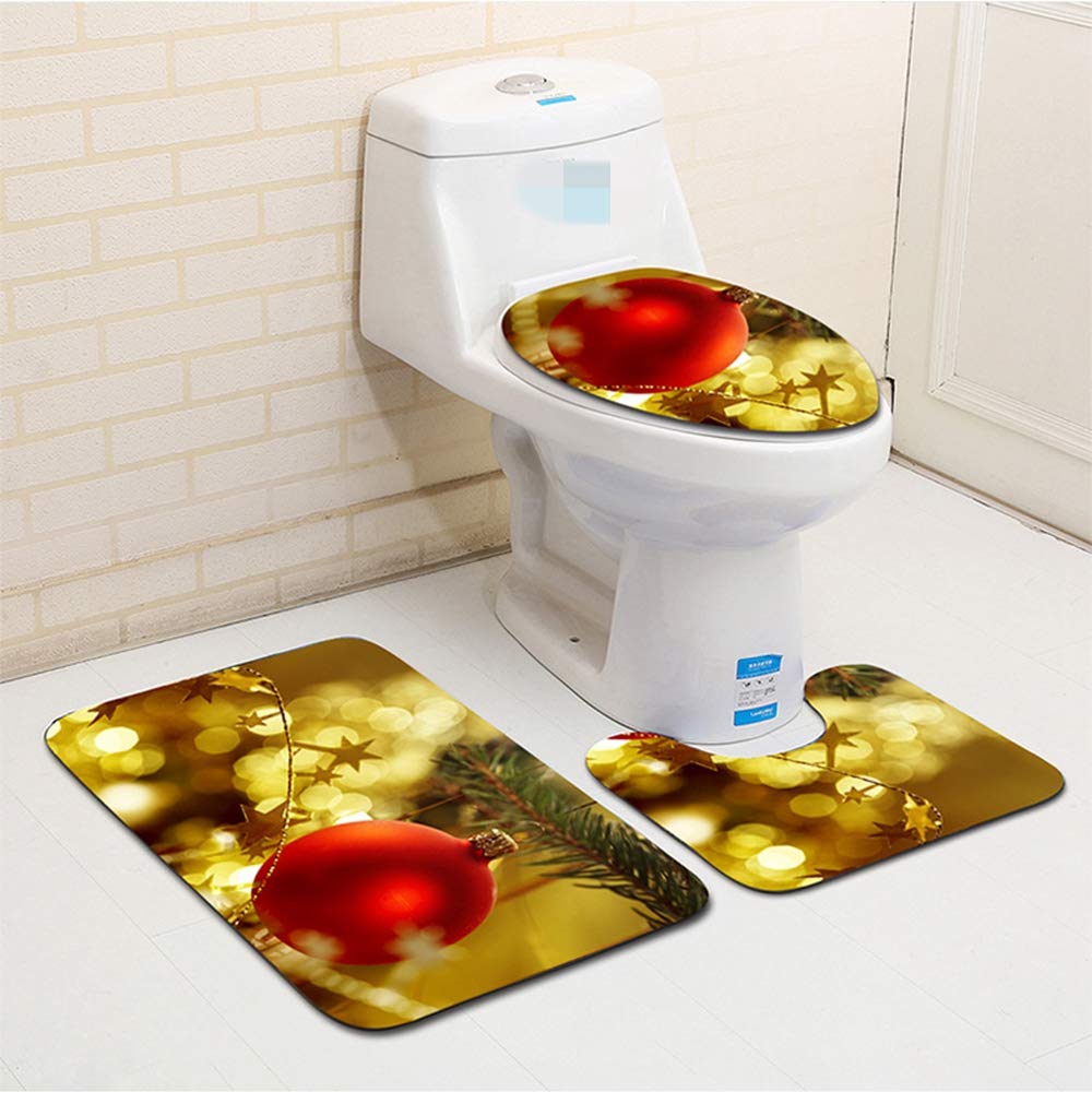 shouzhigo Christmas Santa Claus and Snowman Toilet Seat Cover and Rug Decorations Toilet Seat Lid Cover & Tank Cover Bath Mat,3PCS (A)