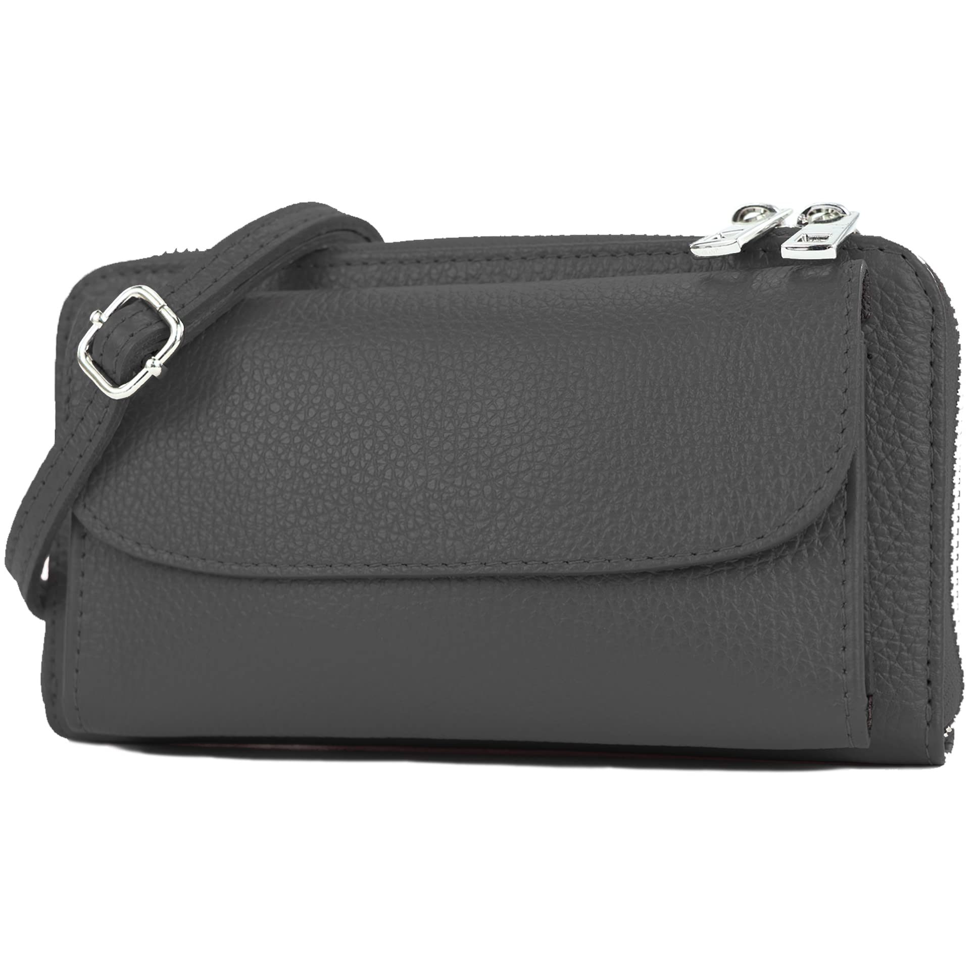 modamoda de - P05 - Italian ladies Cell phone pocket clutch wallet, genuine leather, Colour:black