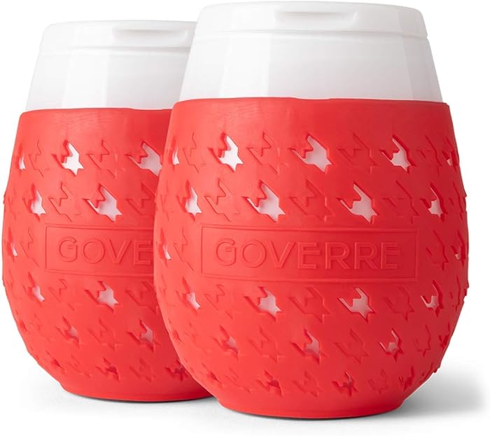GOVERRE a GLASS: Stemless Wine Glass w/Silicone Sleeve & Drink-Through Lid | Made of Glass, Preserves Taste of Wine, (As Seen on TODAY, Shark Tank & O Magazine), Set of 2 Red