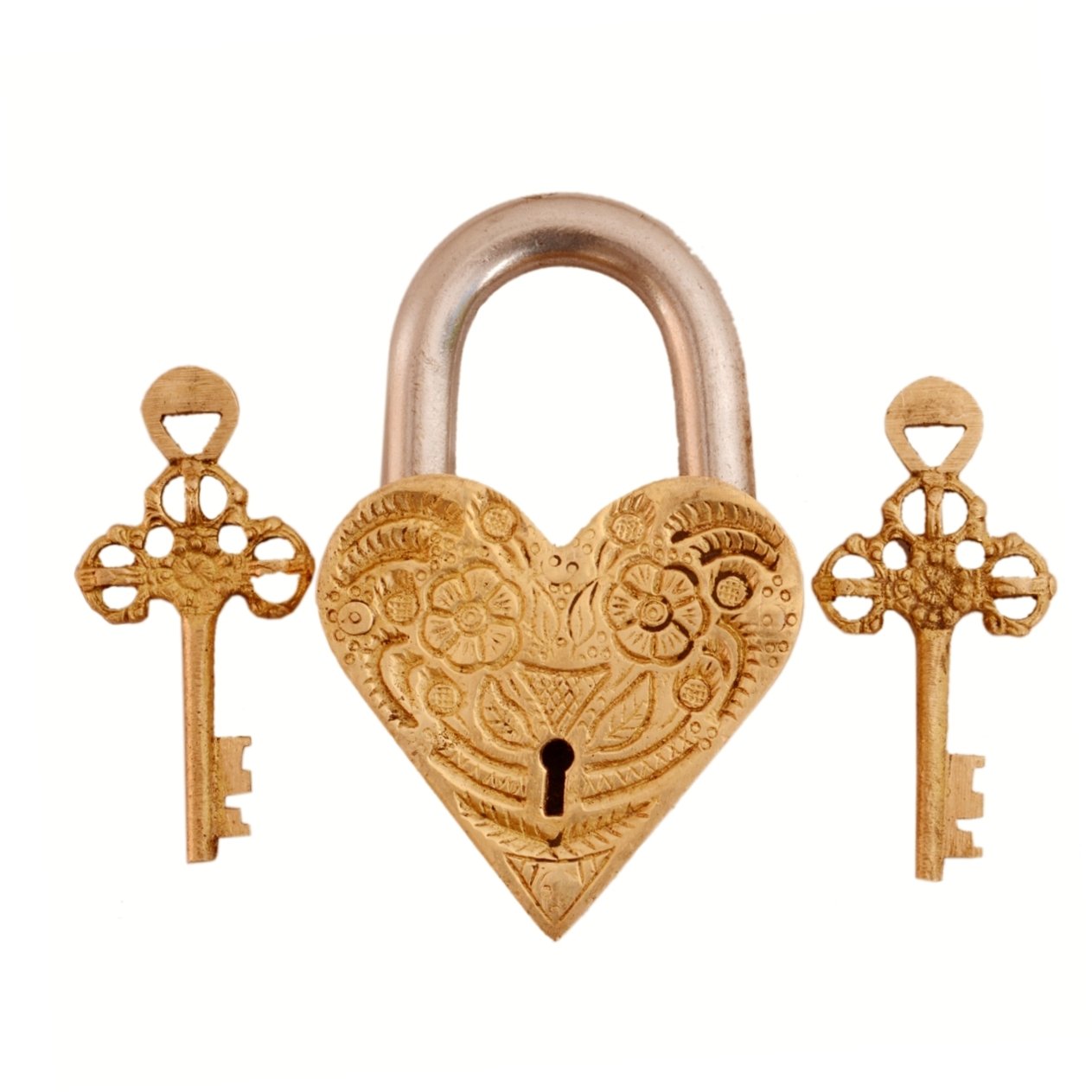 Purpledip Brass Padlock: Golden Heart (11001)