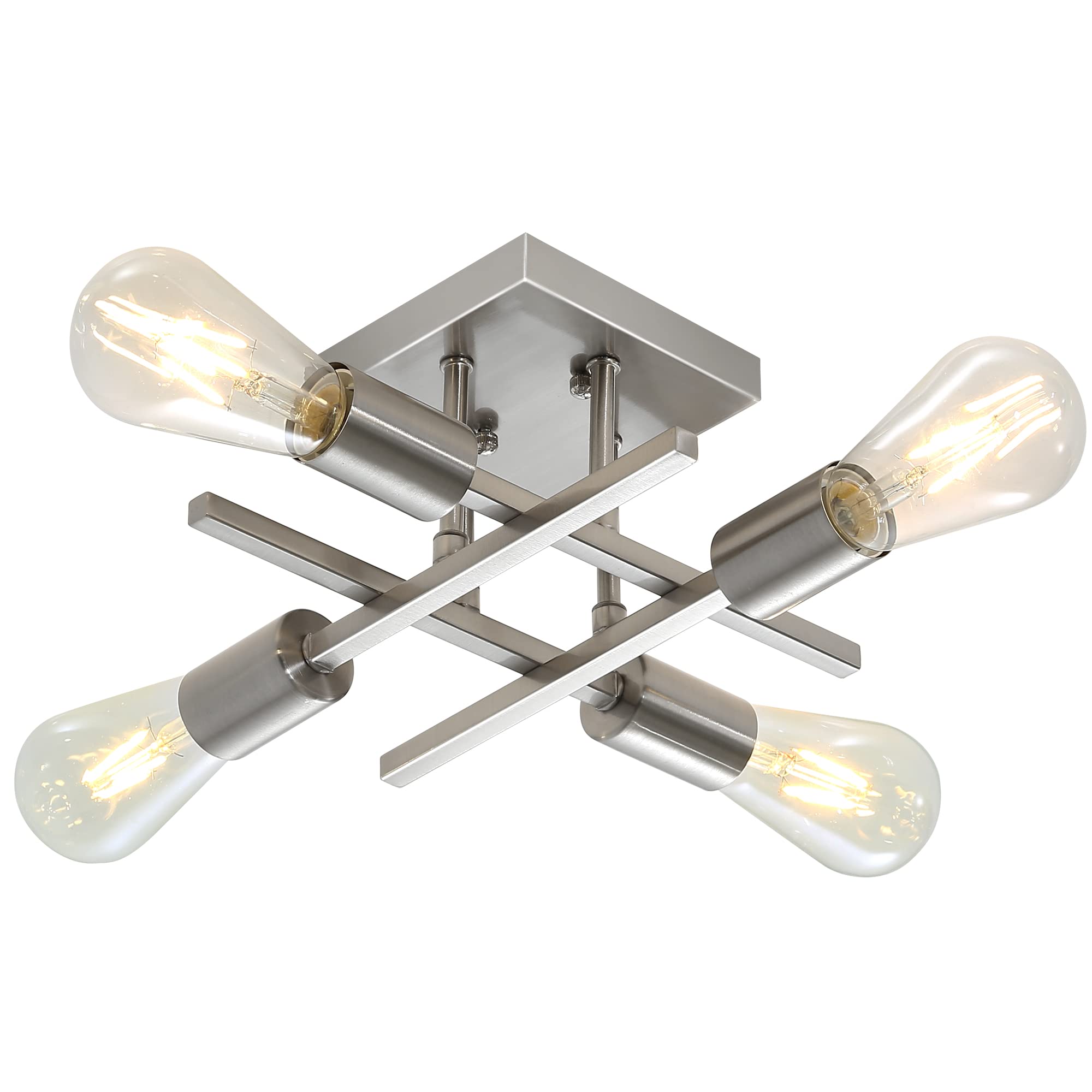 Photo 1 of Eidonta Industrial 4-Light Semi Flush Mount Ceiling Light Fixture, Modern Brushed Nickel Chandelier Lighting Sputnik Ceiling Lamp with E26 Bulb Base for Kitchen Bedroom Living Room Hallway Entryway
