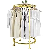 SPTZQURY Round Garment Rack, Floor Standing Iron clothes Hanging Rack with Topper, Suitable for Large Shopping Malls Retail, Clothes Boutique Display Laundry Rooms Multi-Purpose Hanging (GOLD)