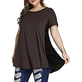LARACE Plus Size Spring Summer Tunics Tops Short Sleeve Shirts Flowy Lace Tops Wrinkle Free Blouses for Women Dressy Casual