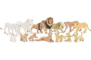 THINKBAY 15PCS Lion Toys Figurines Pride, African Jungle Animals Lion Family, Realistic Zoo Animal Toys, Preschool Toy Birthday Gift Cake Toppers for Kids Boys Girls