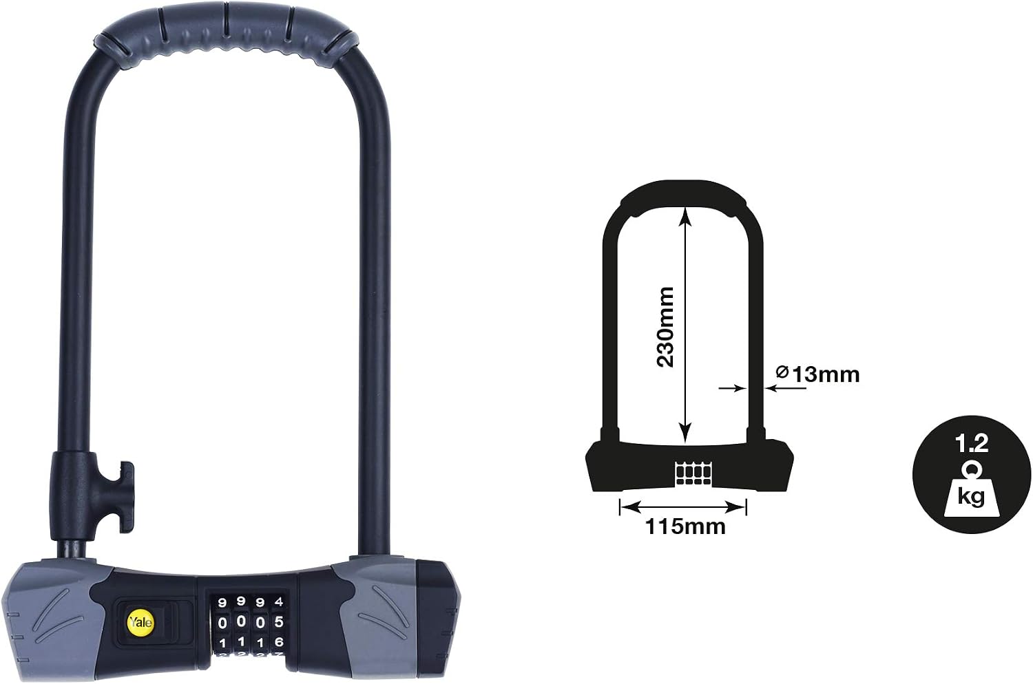 Yale YCUL2/13/230/1 Standard Security Defendor Combination Bike Lock, Black, 230mm - Image 3