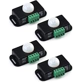 QWORK Motion Sensor LED Switch (4 Pack) with Timer Function, 12-24V, 6A, 5-8M Induction Distance, 1-10 Min Adjustable Delay Time, 60 Degree Field of View