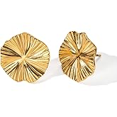 AOLIMI Chunky Golden Large Stud Earrings for Women Round Disc Stud Earrings Irregular Texture Earrings Trendy Vintage Jewelry