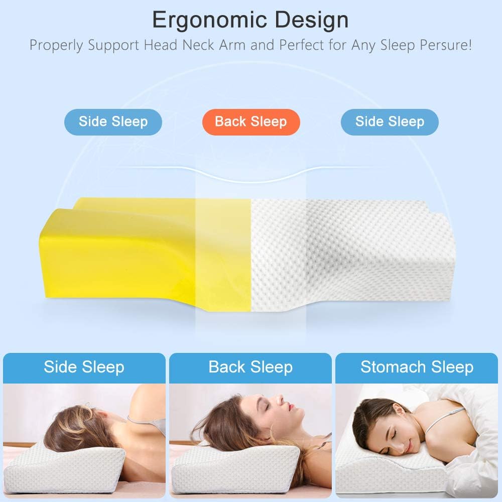 BAIFROS Contour Memory Foam Pillow, Ergonomic Cervical Pillow for Neck Pain - Orthopedic Contour Pillow for Side Sleepers, Back and Stomach Sleepers, Bed Pillow for Sleeping: Home & Kitchen