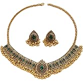 Indian Wedding Bridal Traditional Bohemian Jewellery Set for Women Girls Antique Oxidized Ethnic Party Prom Wear Statement Necklace Earring Tassel Bollywood Choker Punk Crystal Fashion Gift for Bride