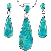 Turquoise Necklace & Earrings Set in Sterling Silver 925 with Genuine Gemstones (20” Chain)