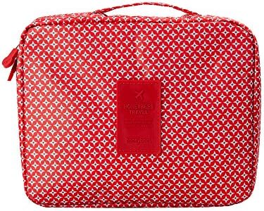 Travel Makeup Bag, SUROY Portable Waterproof Cosmetic Bag, Wear-resistant Easy Folding Outdoor Bathroom Storage Package Hand Hold (Red Stars)