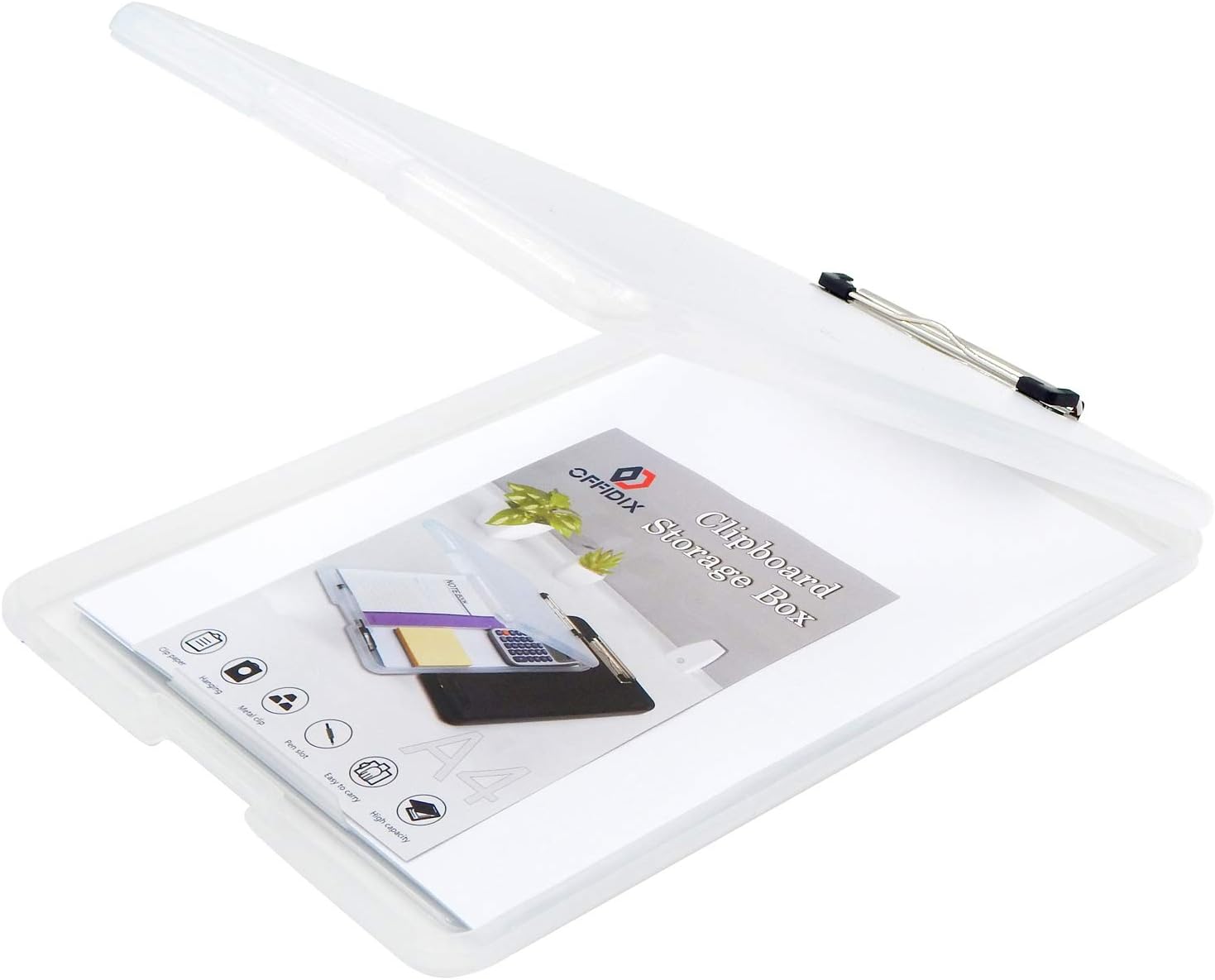 OFFIDIX Slim Clipboard Storage Box,Transparent Plastic Paper Clipboard