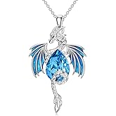 MBSUUH Dragon Necklace for Men Sterling Silver Birthstone Wyvern Necklace Embllished with Teardrop Shaped Crystal Jewelry for Women