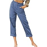 Womens Capris for Summer Cotton Linen Pant Casual 2026 Trendy Loose Comfy Elastic Waist Cropped Trouser Beach Clothes