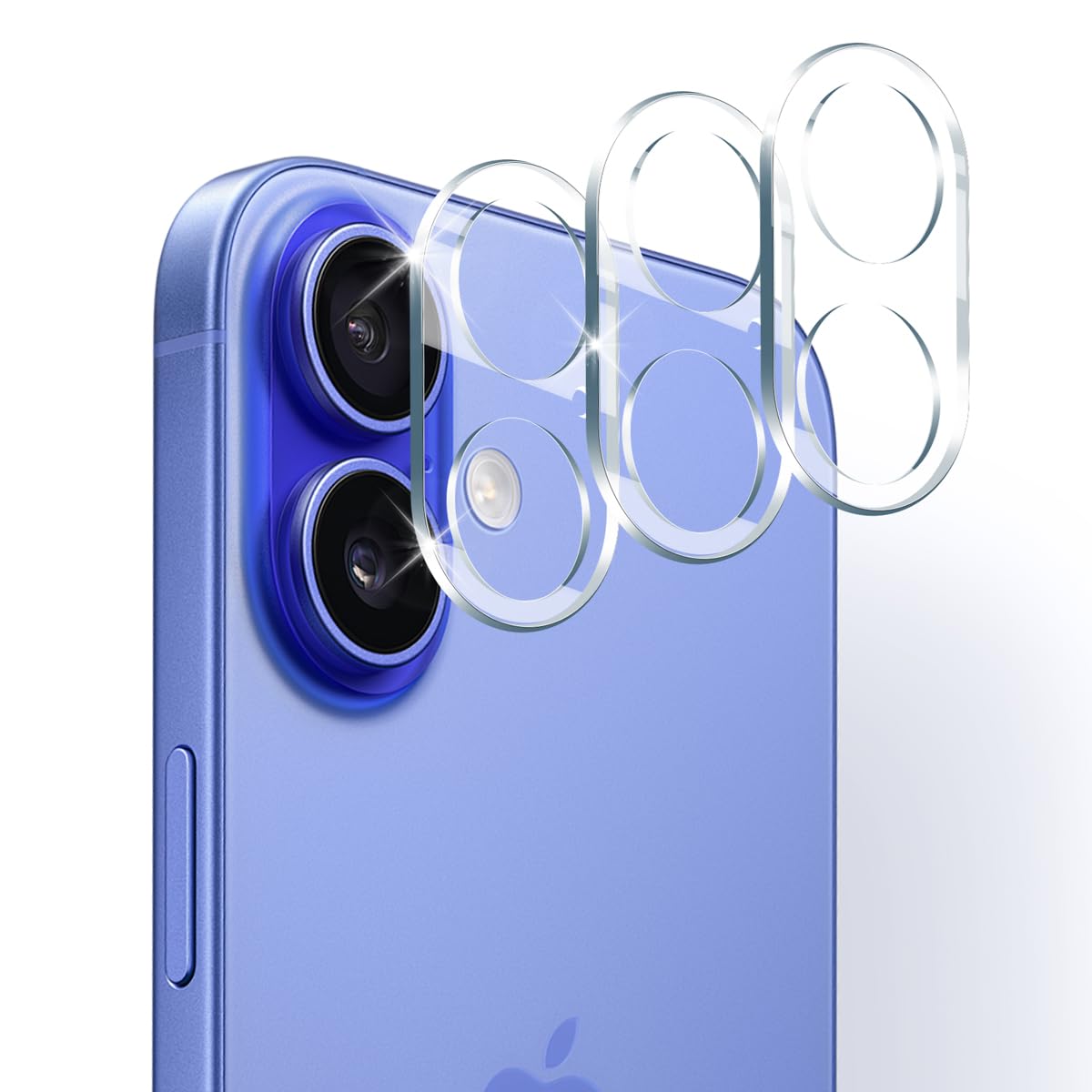 Hlija 3PCS Rear Back Camera Lens Protector Tempered Glass for iPhone 17/16/16 Plus - HD Clear Full Coverage Guard