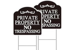 GXGGUS No Trespassing Signs Private Property, Large 2-Pack private property no trespassing sign 12"x12" Double-Sided H-Stake Metal Stakes, Outdoor Yard Sign, private property signs for Home and Front Door
